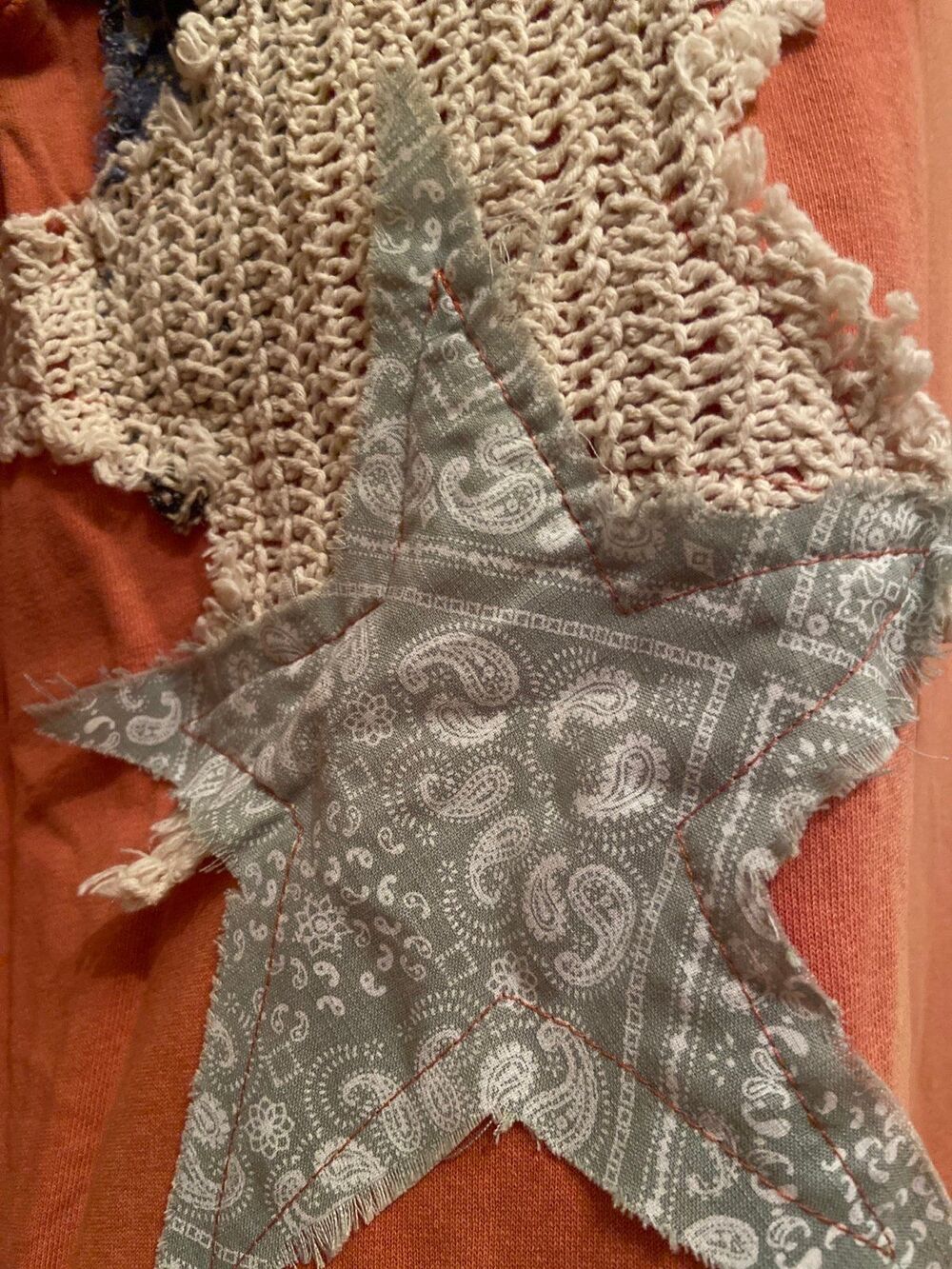 POL top Vneck long sleeve star patched stars crocheted POL shirt longsleeve nwot - Picture 6 of 9